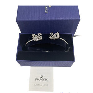 Swarovski Dancing Swan Bangle, White, Rhodium plated SIZE M